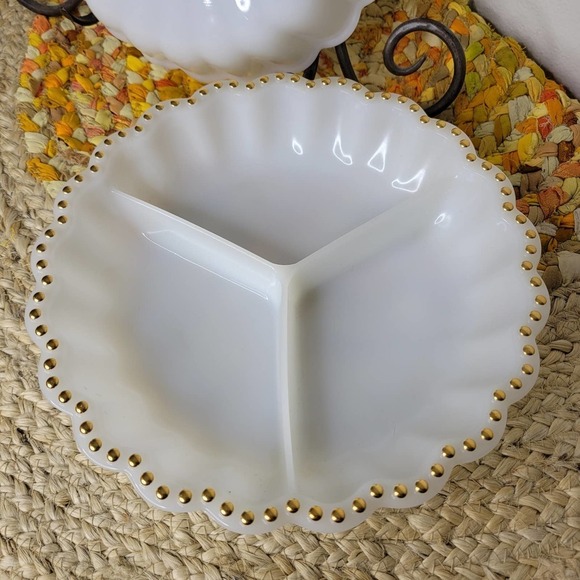 Vintage Milk Glass Divided Relish Tray Set - Picture 8 of 9